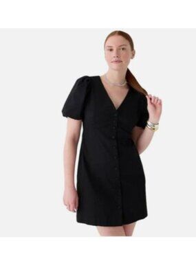 J.Crew Womens Black Puff Sleeve Button-Front Dress cotton Size 12 NEW
